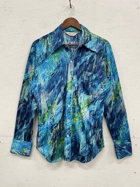 Vintage 1970s "Charisma by Townline" Dagger Collar Disco Shirt, Size L